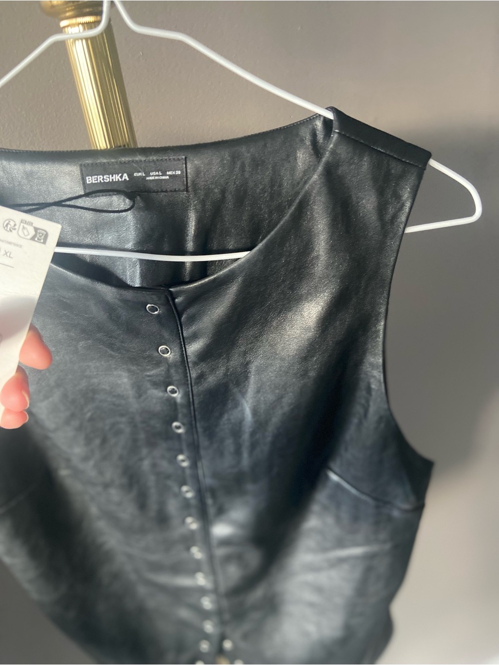 Bershka Black Faux super soft Leather Snap-Front Vest - Picture 6 of 7